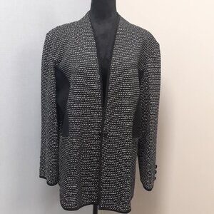 Ming Wang Black White Textured Knit Cardigan Sweater Jacket Womens Size XL